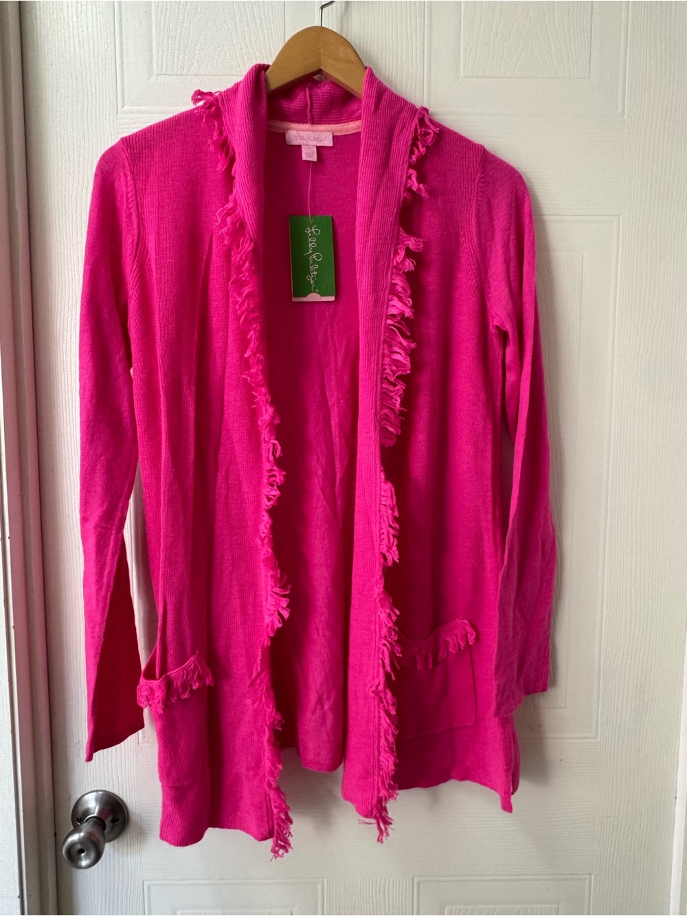 Lilly Pulitzer Hot Pink Fringed Open Cardigan